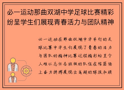 必一运动那曲双湖中学足球比赛精彩纷呈学生们展现青春活力与团队精神
